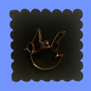 Vintage Gold Bird Diamond Brooch Boho Pin Beach Simmer Peace